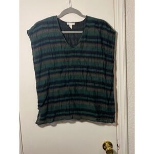 Eileen Fisher Striped Top Boxy Minimalist Sustainable Size XS Earth Tones Boho